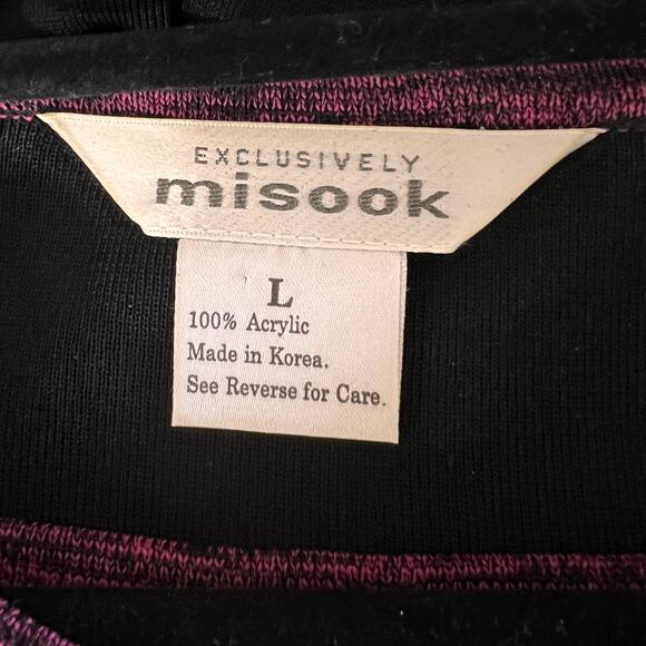 Misook 3 Pc Pantsuit Black Fuchsia Knit Cardigan Shell Vintage 80s L - Picture 11 of 13